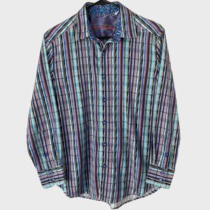 Robert Graham Spectrum Woven Button-Up Sport Shirt Mens Medium Multicolor Stripe